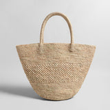 Handwoven Raffia Half-Moon Basket Tote Bag - Natural