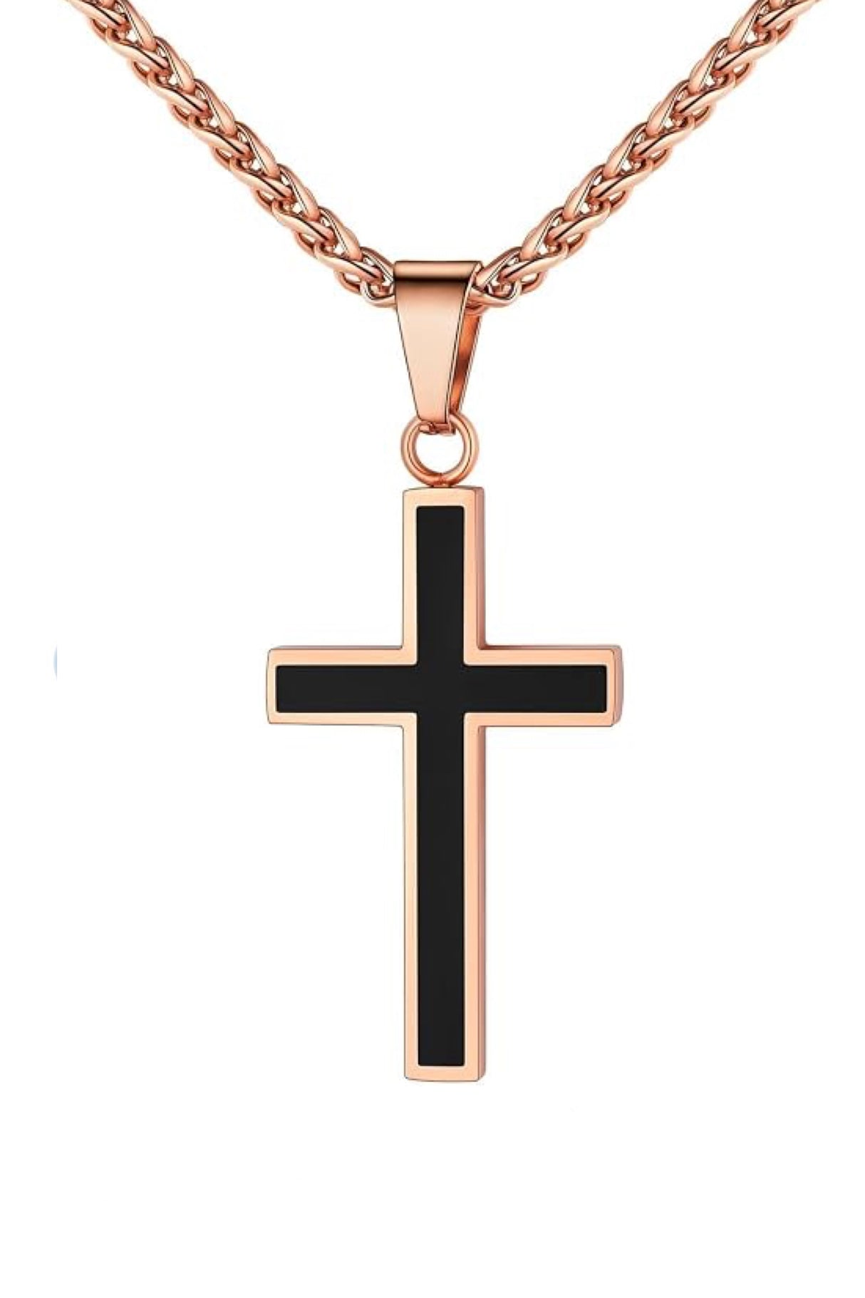 Stephen Oliver 18K Rose Gold Black Cross Drop Necklace