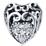 Solid 925 Sterling Silver Heart to Heart Clear CZ Charm