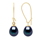 Drop Earrings Freshwater Pearl Black Yellow Gold 7-8mm Lever Back
