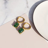 Bullion Gold Faye Emerald Green Rectangular Drop Pendant Hoop Earrings