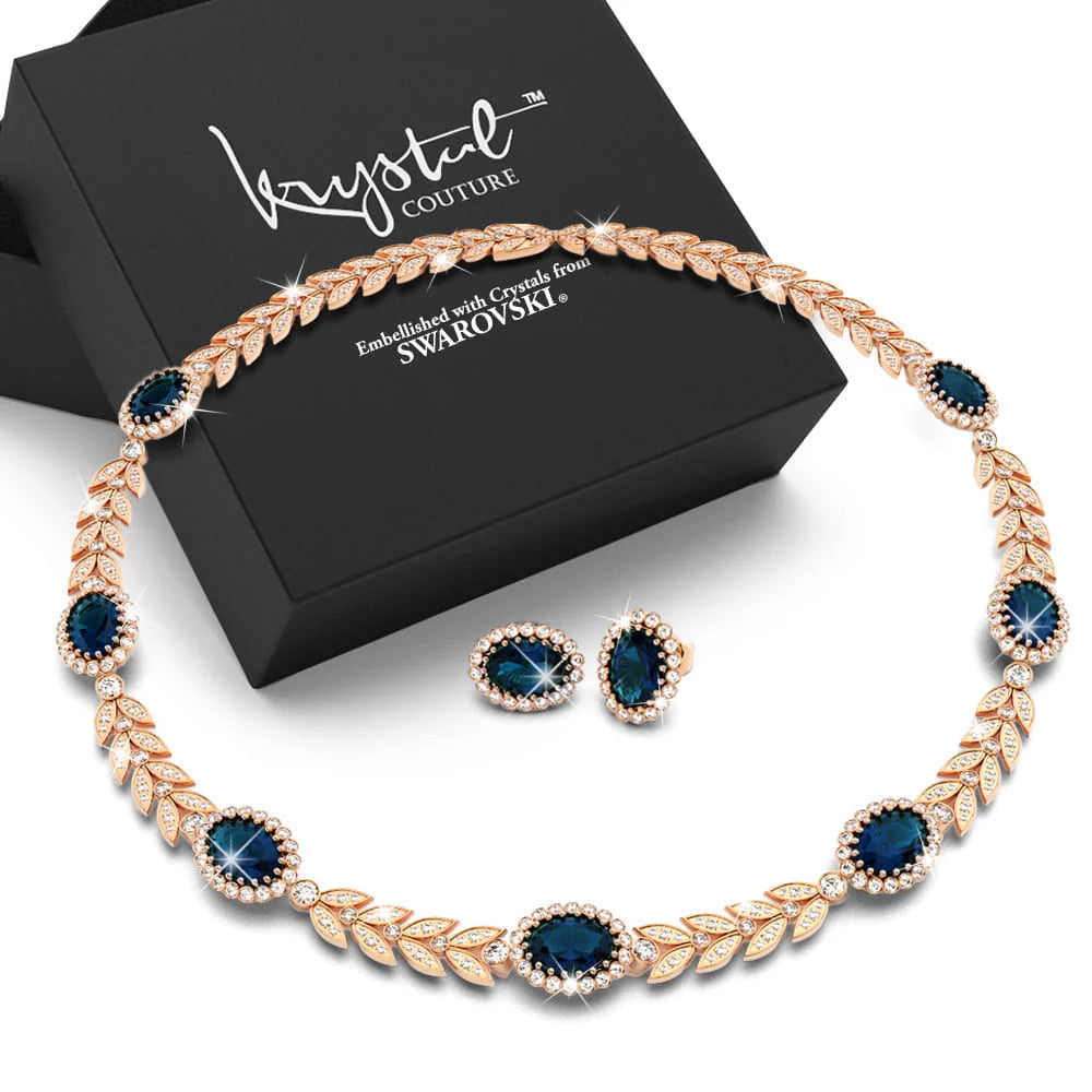 Boxed Georgina Necklace and Earrings Set Sapphire Embellished with Swarovski® Crystals