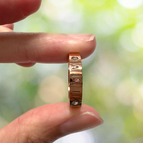 Bullion Gold Romanian Numeral Ring In Rose Gold