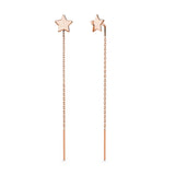 Solid 925 Sterling Rose Gold Star Threader Earrings