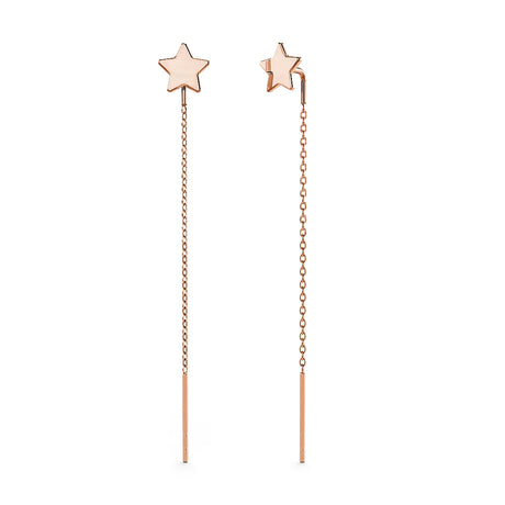 Solid 925 Sterling Rose Gold Star Threader Earrings