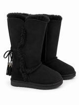 Australian Leather Ugg Tall Fur Tassel Tie Up Uggs - Black - AU5