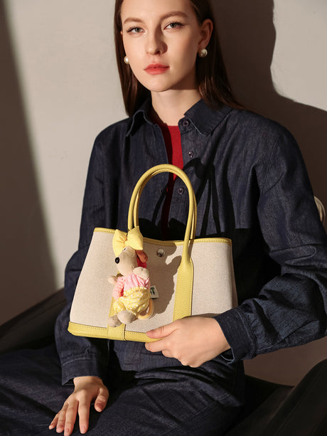 Botanical Canvas & Leather Garden Tote Bag - Yellow