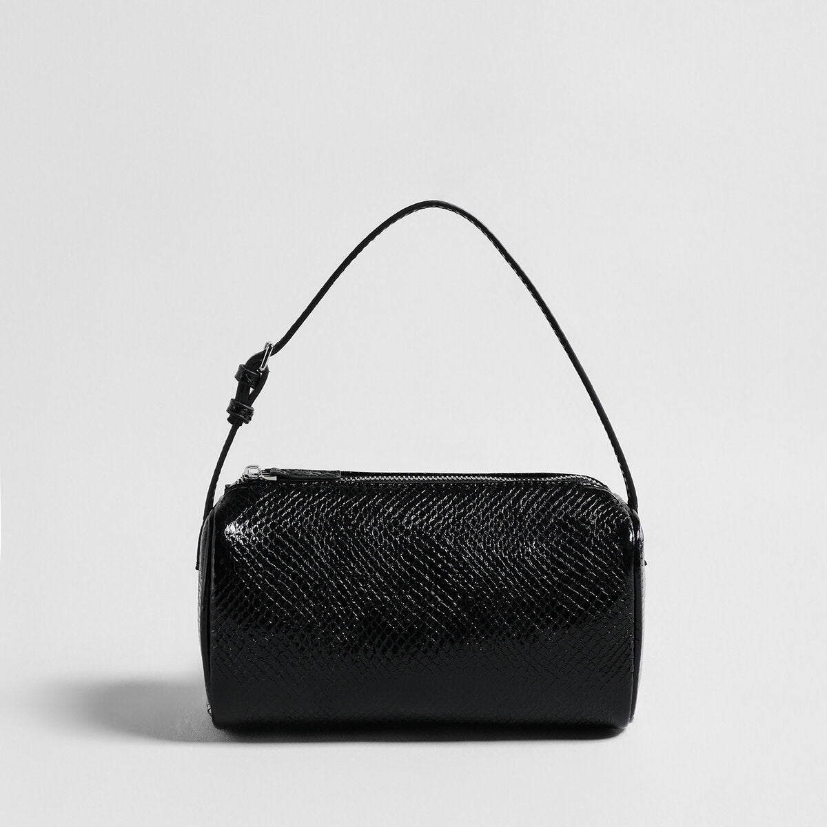 Patent Embossed Calfskin Cylinder Bag - Black