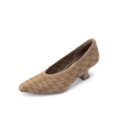 Houndstooth Block Heel Pumps - Mocha
