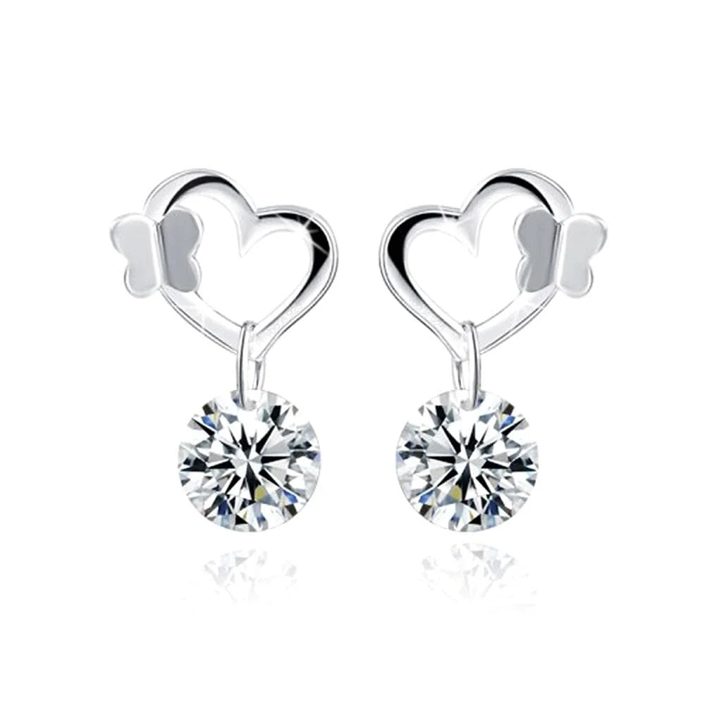 Solid 925 Sterling Silver Butterfly in Love Earrings