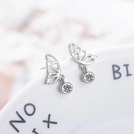 Butterfly Wings with Sparkling Zirconias Drop Earrings