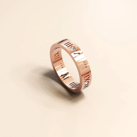 Boxed Roman numeral Ring and Bangle Set in Rose Gold