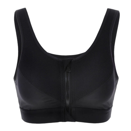 Full Length Zip Front Wireless Racerback Sports Bra - Black