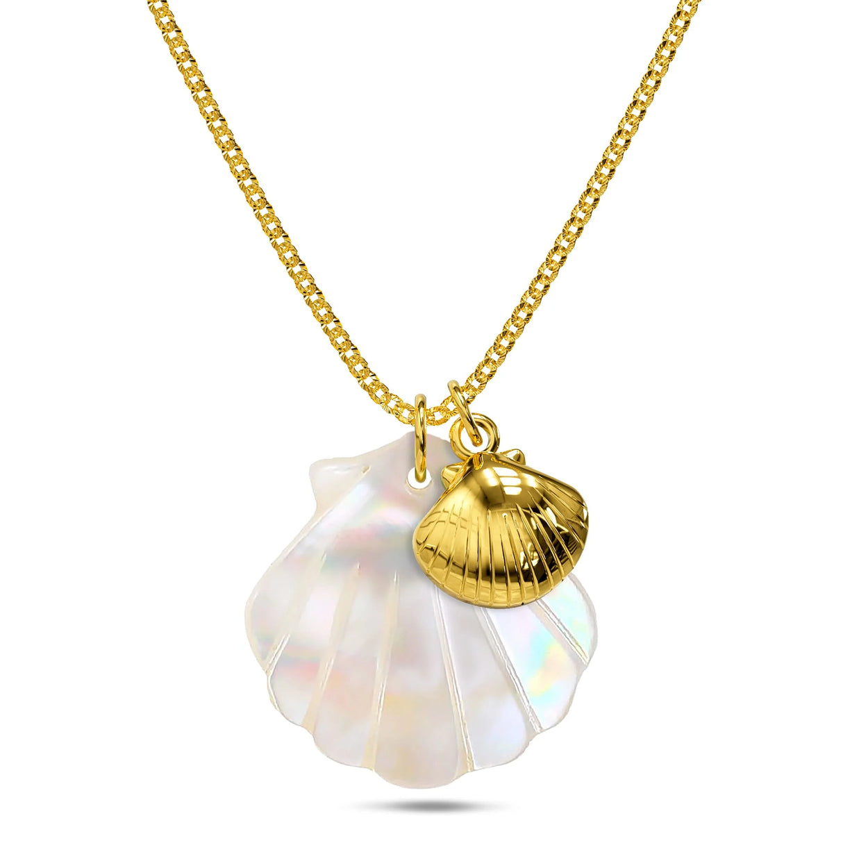 Bullion Gold Dual Pearl & Gold Shell Necklace