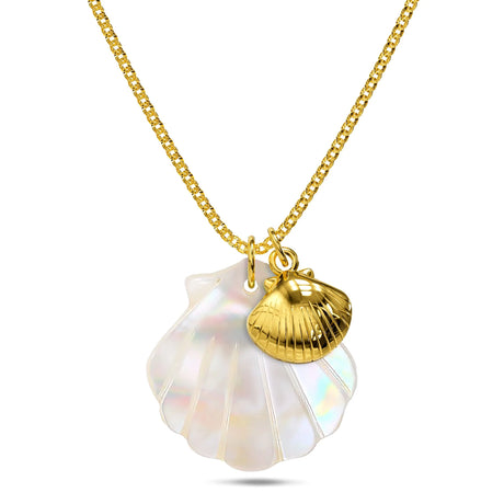 Bullion Gold Dual Pearl & Gold Shell Necklace