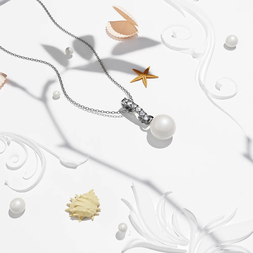 Krystal Couture Luminous Pearl Pendant Necklace in White Gold Adorned with Crystals from Swarovski
