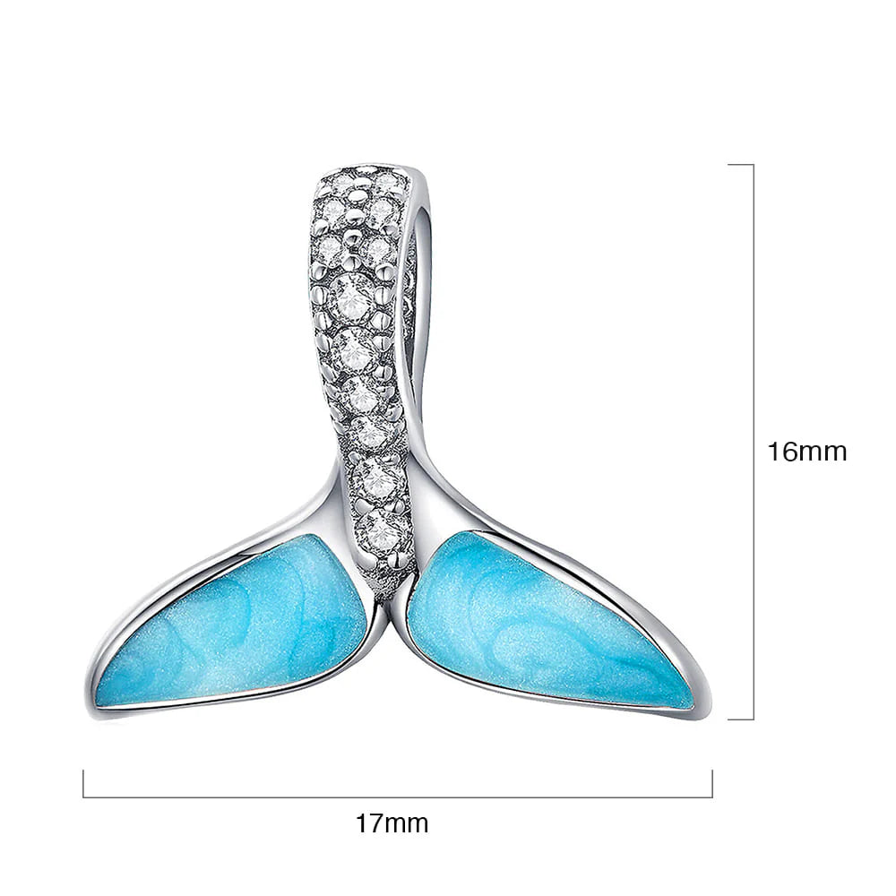 Solid 925 Sterling Silver Fishtail Clear CZ Charm