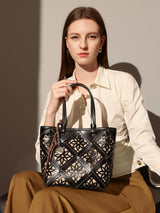 Venetia Floral Cutout Leather Tote Bag - Black