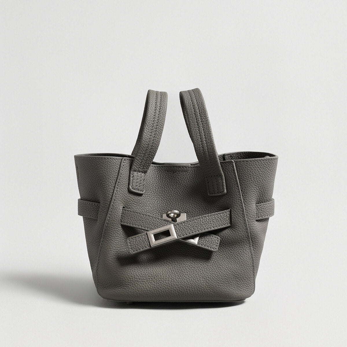 Pebbled Leather Mini Bucket Tote - Grey