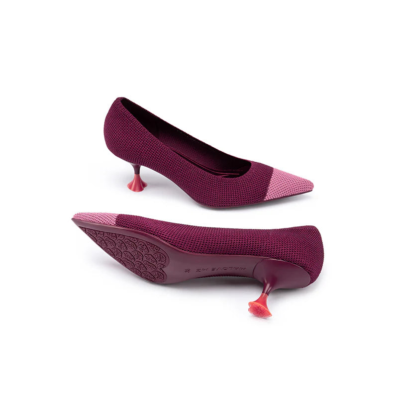 Corporate Color Block Kitten Heels - Wine