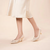 Floral Butterfly Pointed Toe Kitten Heels - Ivory