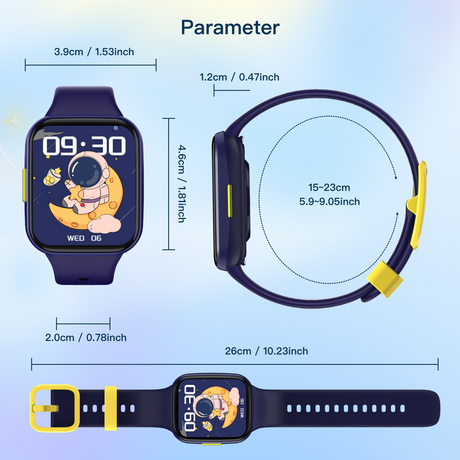 Bluetooth Kids Smart Watch 1.69" Screen Children Monitor Temperature Heart Rate Sleep BLE 5.0 - Blue