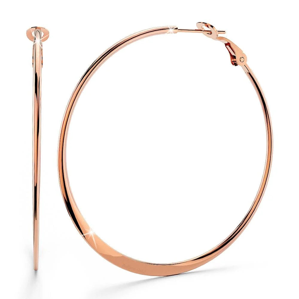 Bullion Gold Semi Flattened Hoop Earrings 50mm