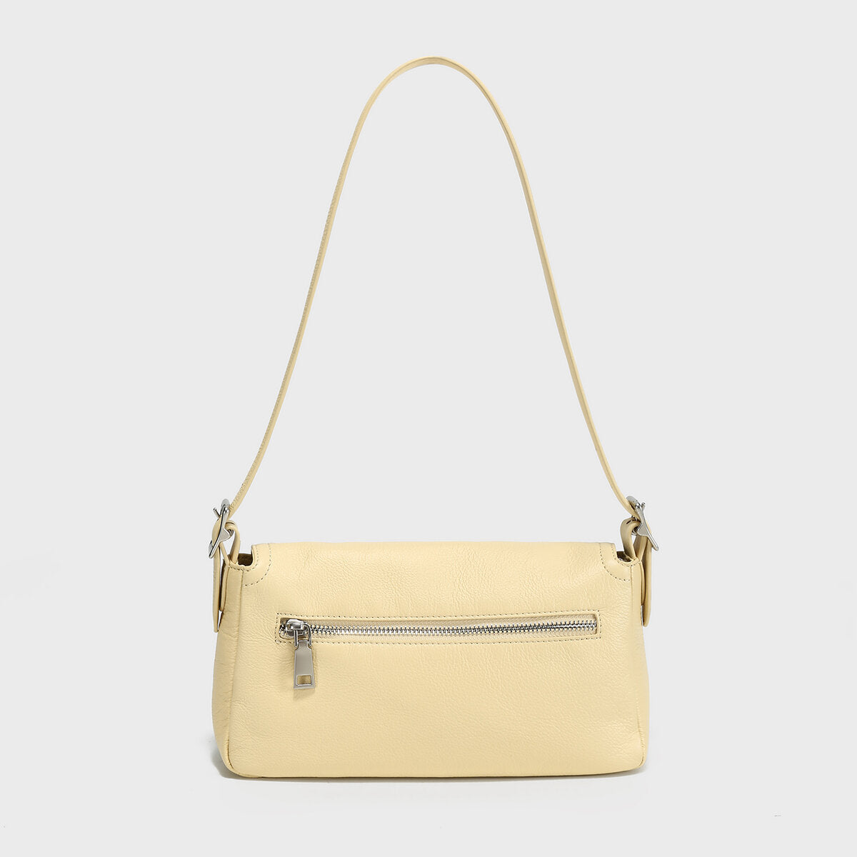 Premium Calfskin Leather Baguette Shoulder Bag - Yellow