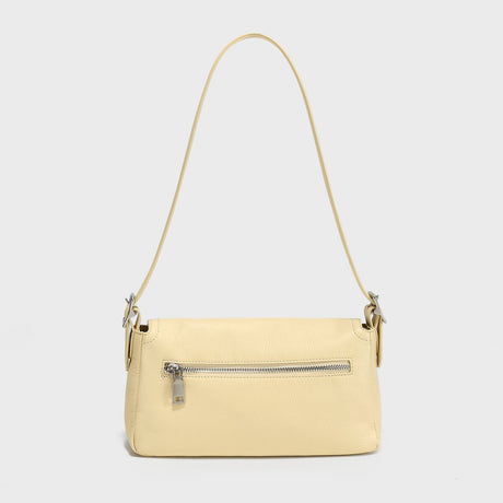 Premium Calfskin Leather Baguette Shoulder Bag - Yellow