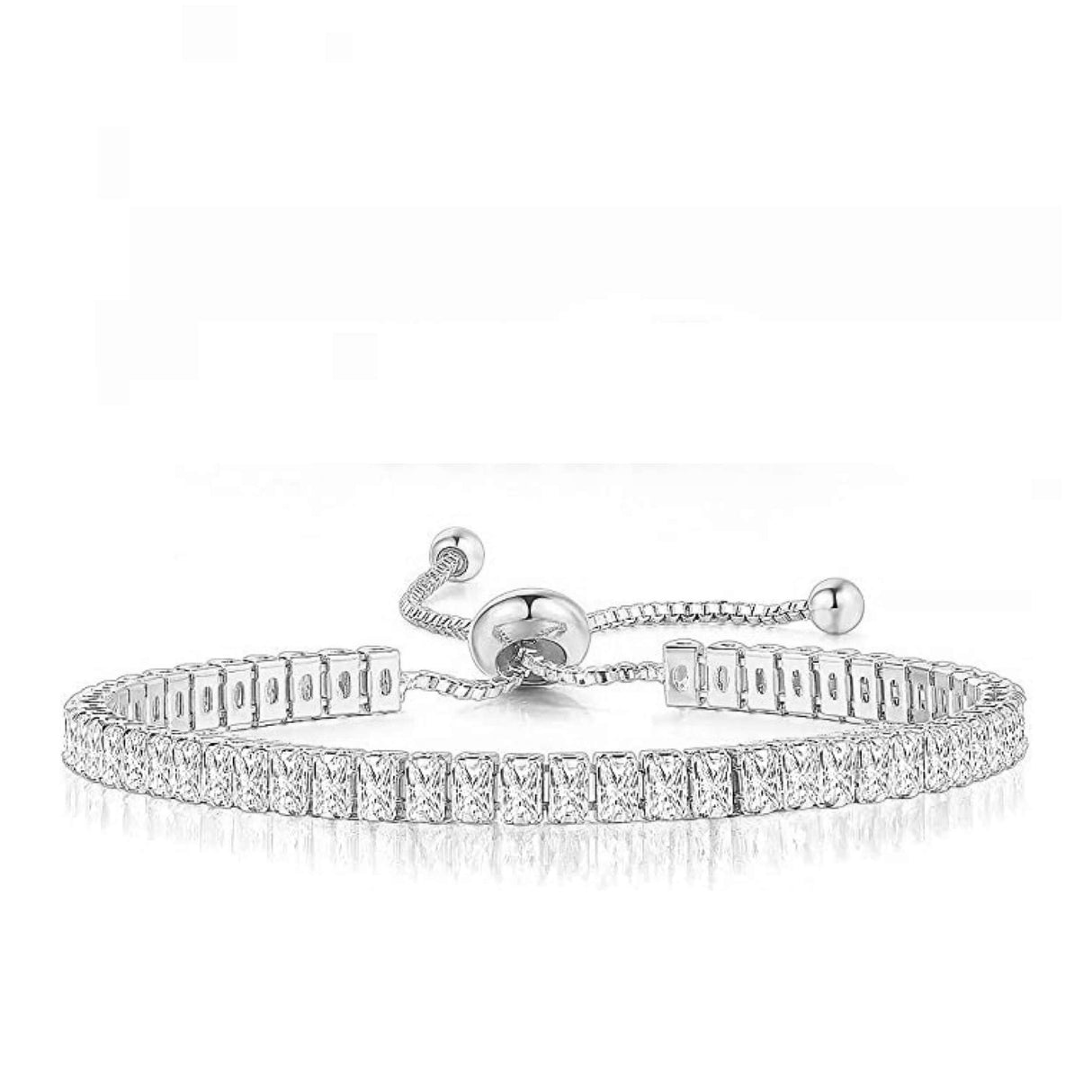 Liv Oliver 18K White Gold Emerald Cut Tennis Bracelet