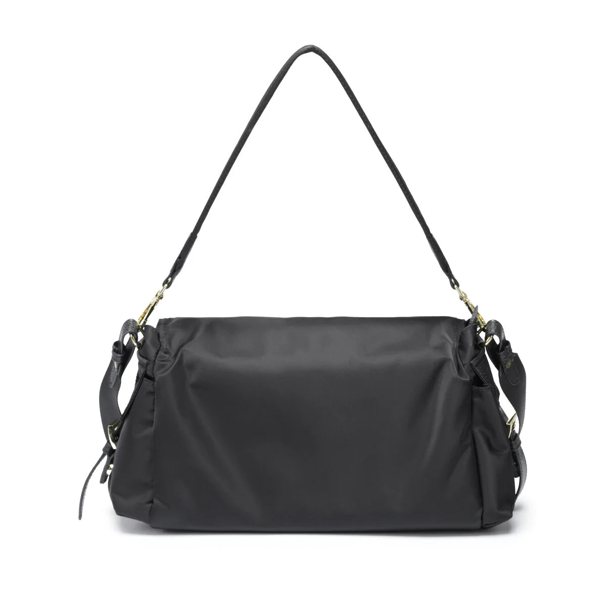 BAMEI Water-Resistant Ballistic Nylon Messenger Bag with Leather Buckle - Black
