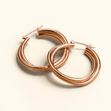 Bullion Gold Subtle Hoop Rose Gold Layered Earrings