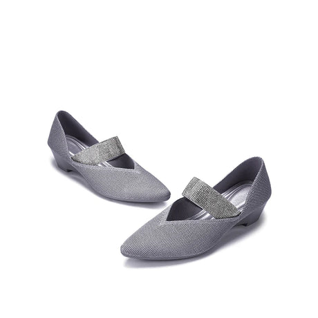 Princess Crystal Strap Mary Jane Wedges - Grey