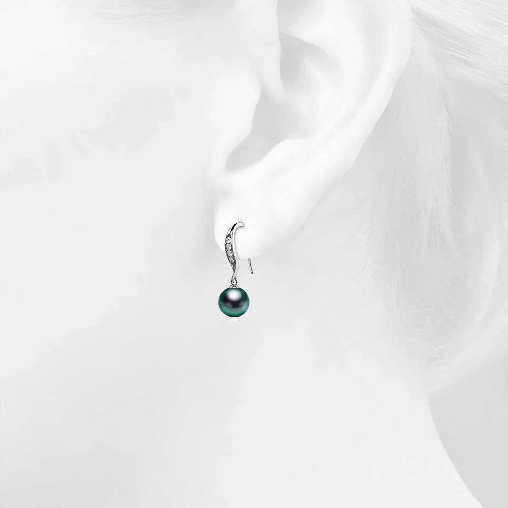 Krystal Couture Chivalry Pearl Drop Earrings Embellished with Swarovski Crystals Iridescent Tahitian Look Pearls