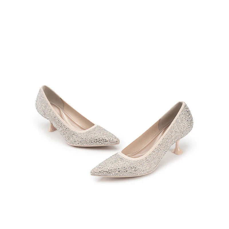 Cocktail Rhinestone Kitten Heels - Ivory