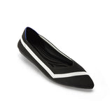 Comfortable Woven Striped Pointed Toe Flats - Black