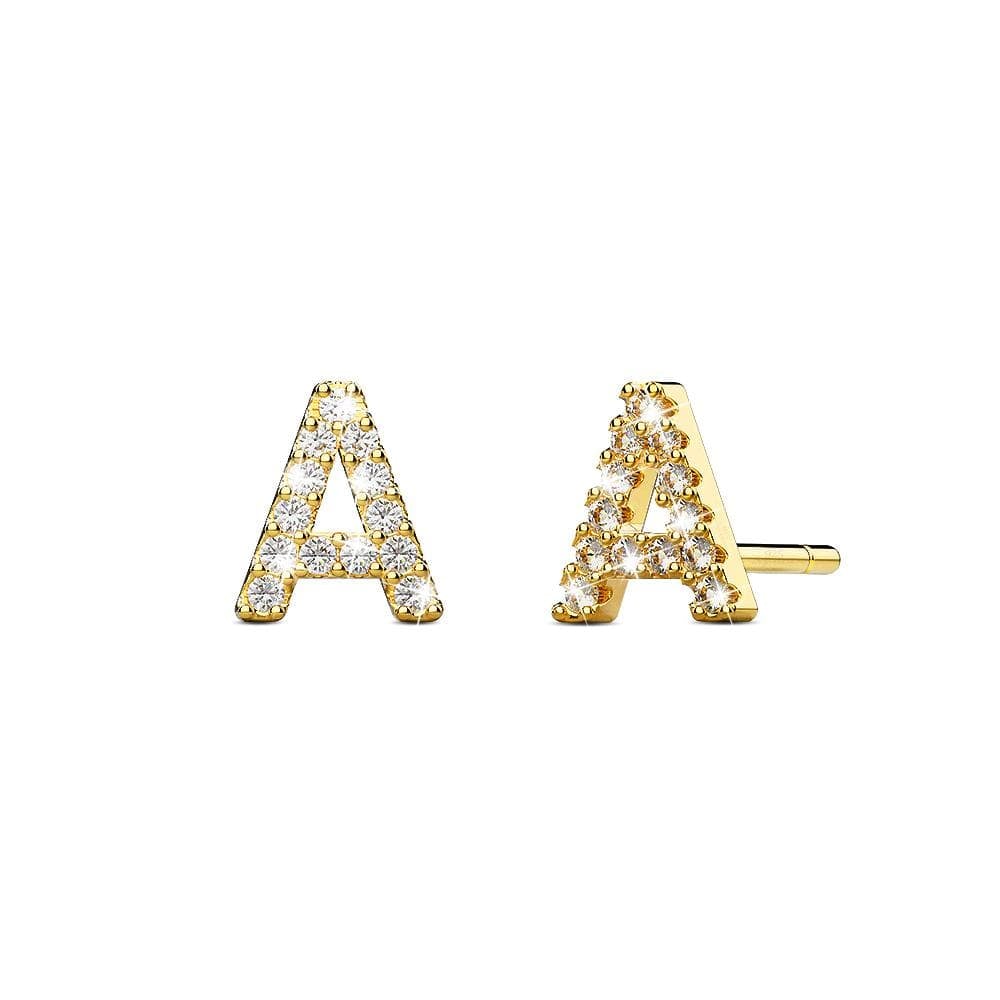 Solid 925 Sterling Silver Glamour Alphabet Letter Earrings Gold