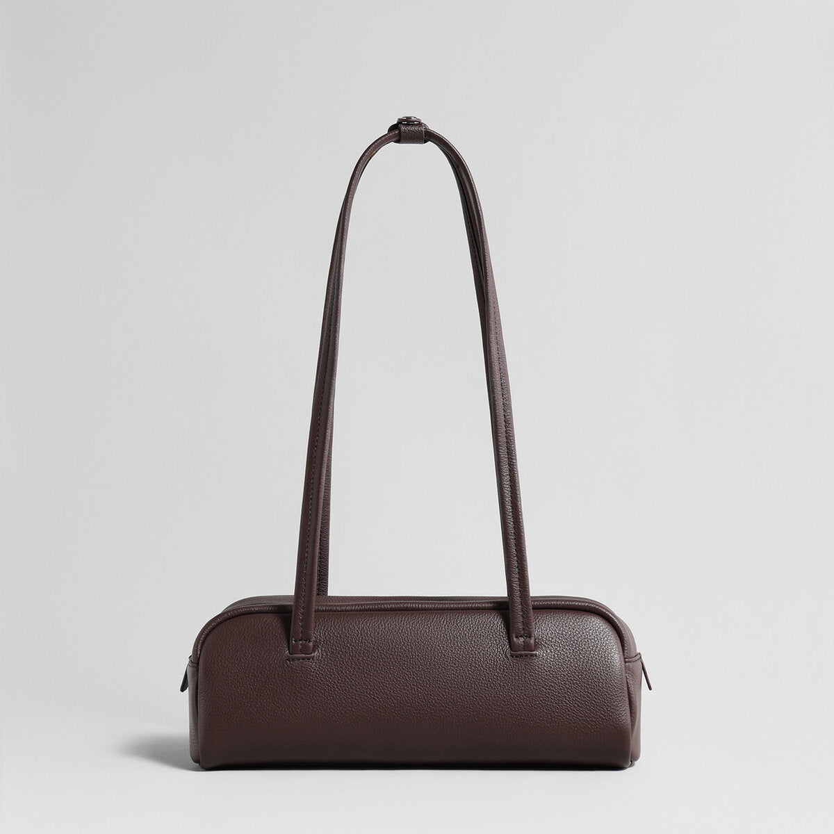 Litchi-Grain Leather Baguette Bag - Chocolate