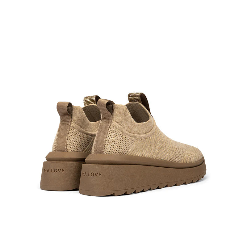 Slip-On Knit Wedge Sneakers - Beige