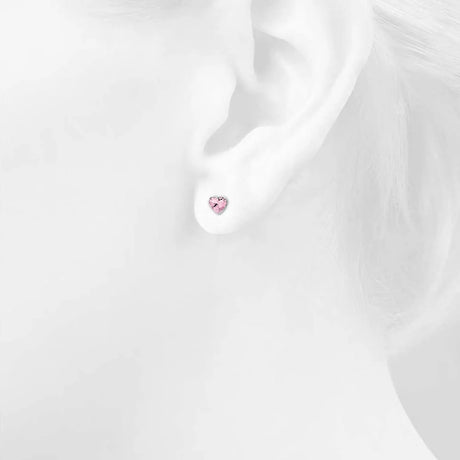 Solid 925 Sterling Silver Heart Bezel Studs Pink