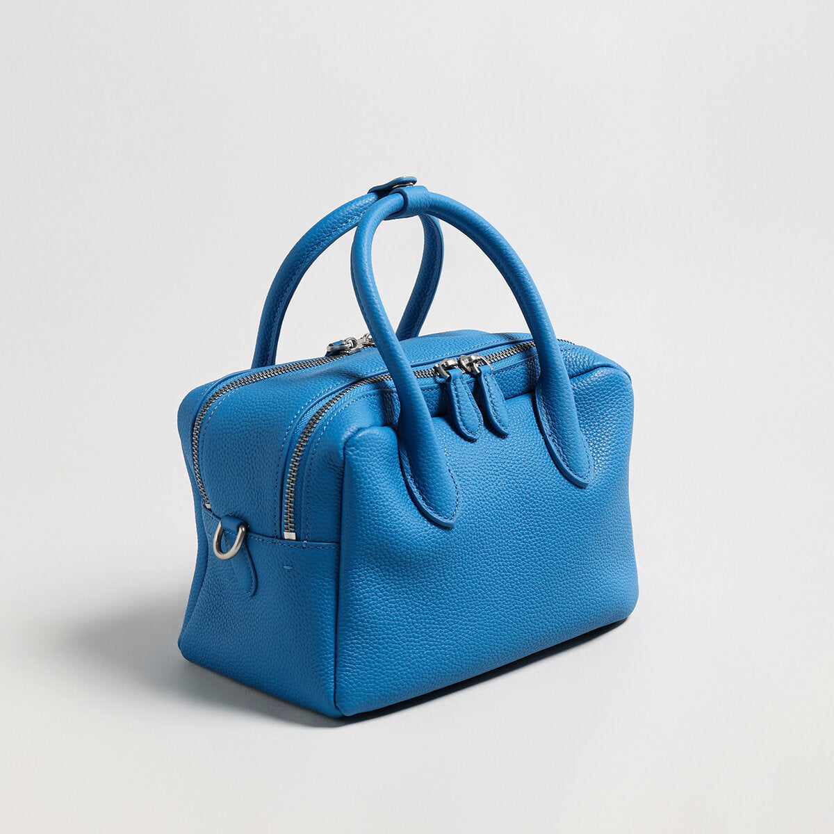 Pebbled Leather Bowling Bag - Blue