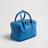 Pebbled Leather Bowling Bag - Blue