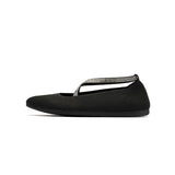 Rhinestone Cross Strap Knit Ballet Flats - Black