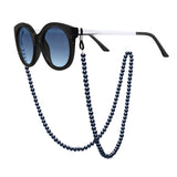 Row of Pearls Glasses Holder -Real Cultured Freshwater Pearls Semi Round-round 5-6 mm - Black Tahiti - Longueur 42 cm