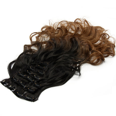 Two Tone Ombre High Grade Brown Curly Hair 7Piece 16Clips 24" Hair Extension 02