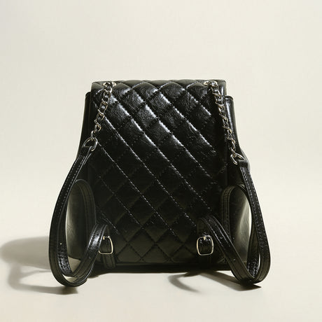 Multi-Pocket Chainstrap Quilted Backpack - Black