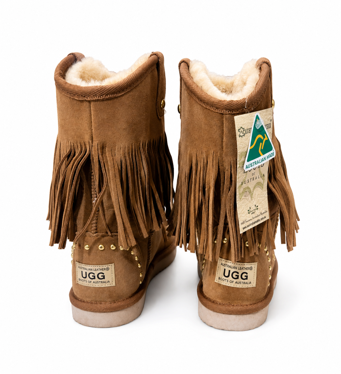 Australian Leather Ugg Stud Tassel Long - Chestnut - AU7