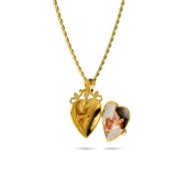 Bullion Gold Floral Heart Photo Locket Necklace