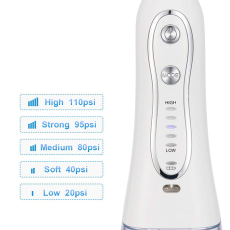 TODO Rechargeable Water Dental Jet Pick Flosser 5 Mode 110 PSI 2000mAh 3.7V Travel Oral Irrigator
