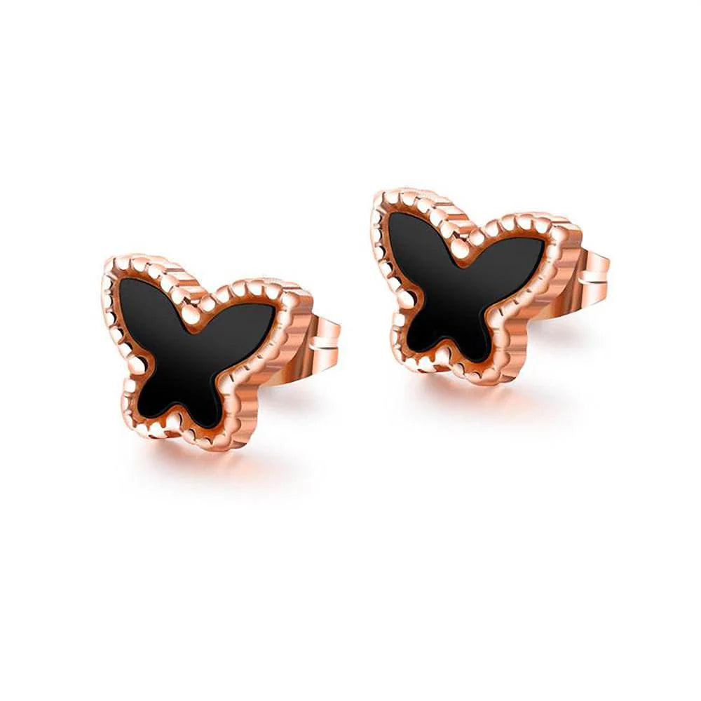 Bullion Gold Butterfly Silhouette Stud Earrings Black